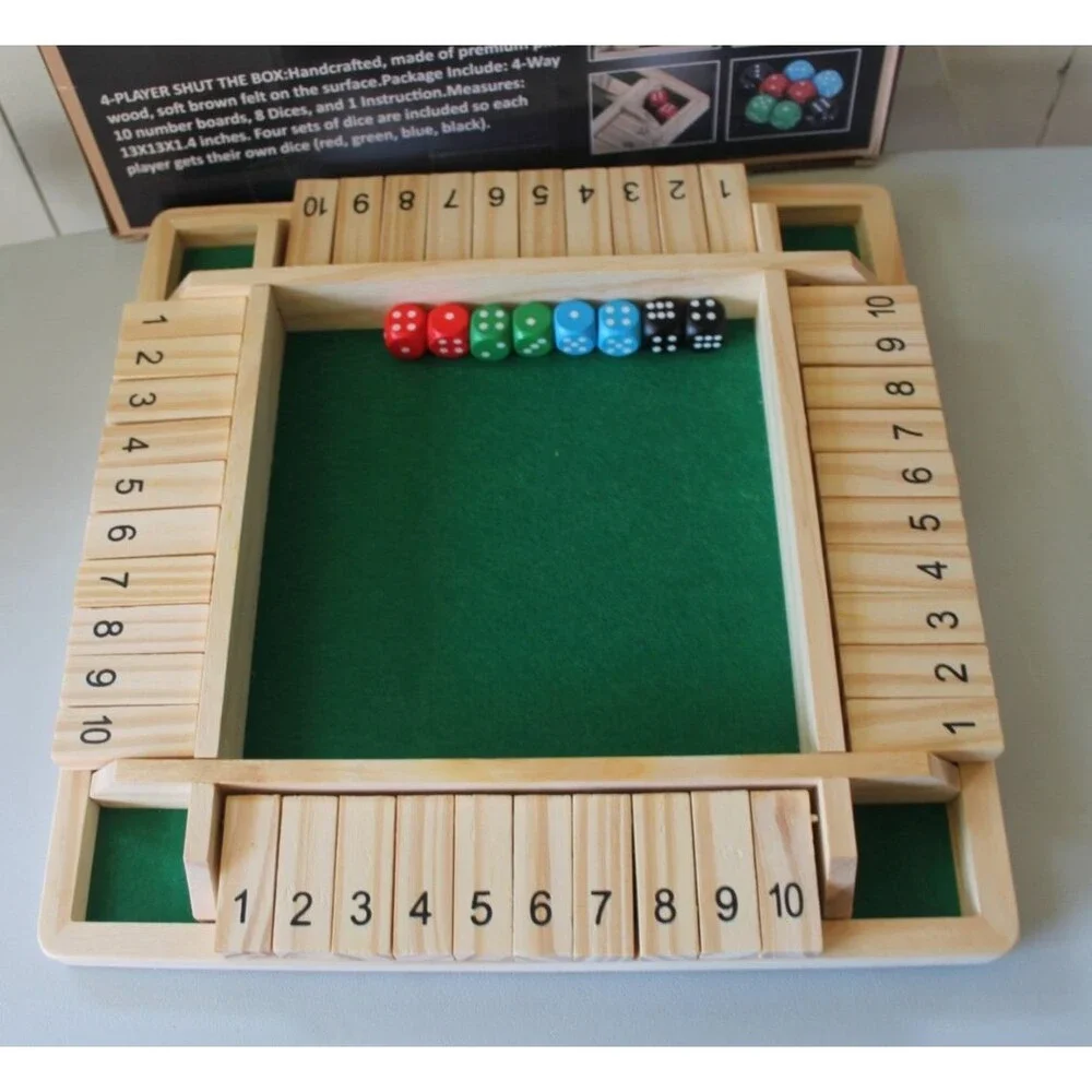 4 Player Shut The Box Dice Game, for Kids Learning Numbers Educational Ages 4+